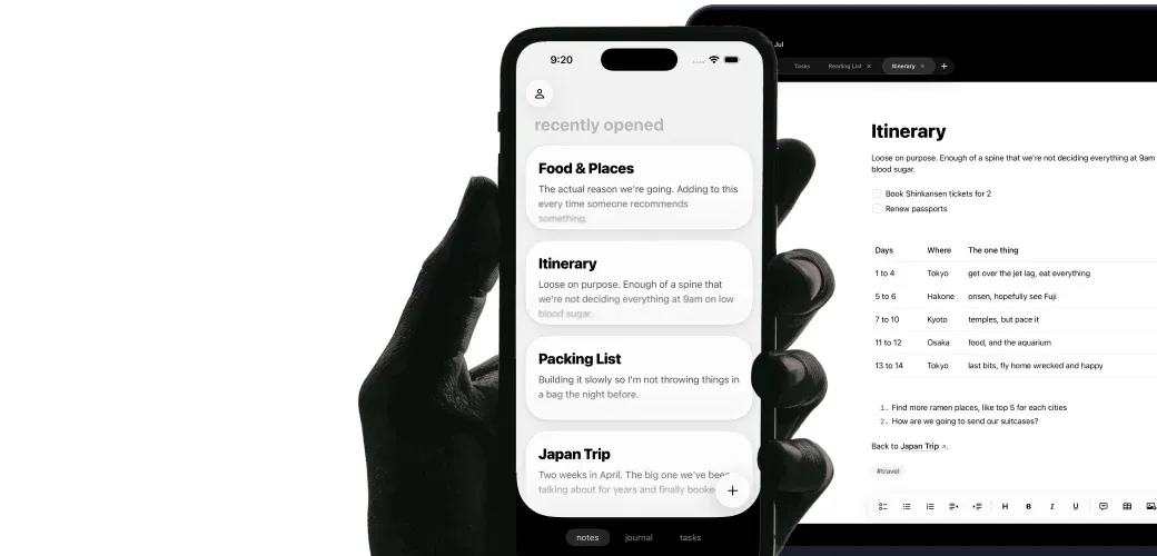 The same notes open on an iPhone and a Mac side by side