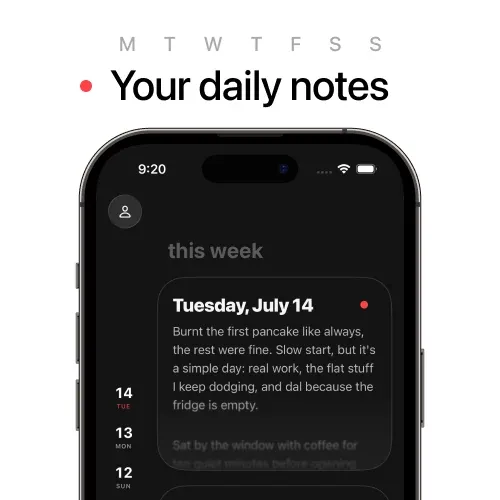 An iPhone showing this week's daily journal entries